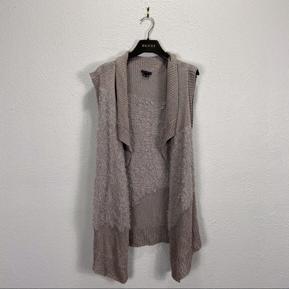 Theory Women's Tan Sleeveless Open Front Draped Cotton Knit Cardigan, M - Picture 1 of 7